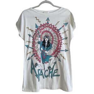 Vintage Apache Warrior Tee Sz S Glitter Graphic Suzy Phillips Single Stitch USA